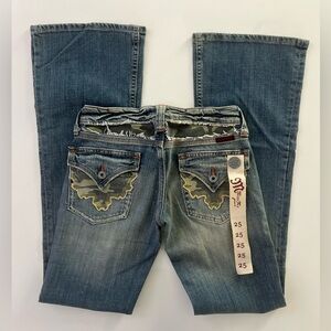 Miss Me Women's Jeans Size 25x32 Low Rise Flare Bootcut  Embellished Denim